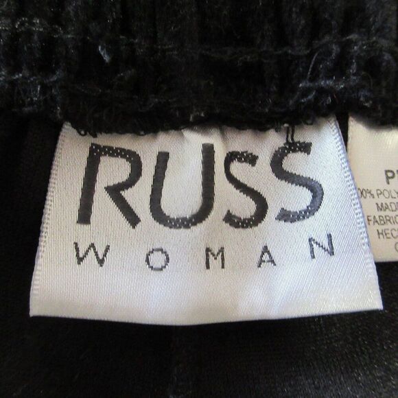 RUSS WOMAN Black Velour Pull On Pants Size 1X PETITE Elastic Waist Velvet Slacks - Picture 4 of 14